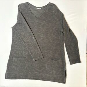 J. Jill V Neck Trapeze Tunic Gray Relaxed Fit Long Sleeves Pockets Large